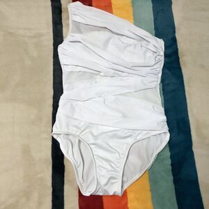 Miraclesuit Jena One Shoulder Swimsuit Women 6 White One Piece Rushing Slimming